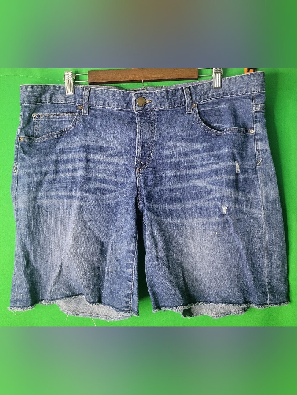 GAP Blue Distressed Women Denim Jean Short Sz 16 1969 33/16 Boyfriend Button Fly